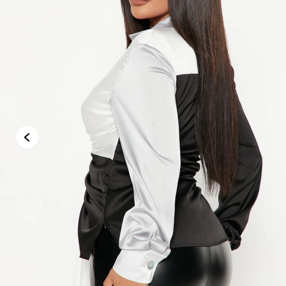 Fashion Nova Black and White Satin Blouse - Picture 2 of 5